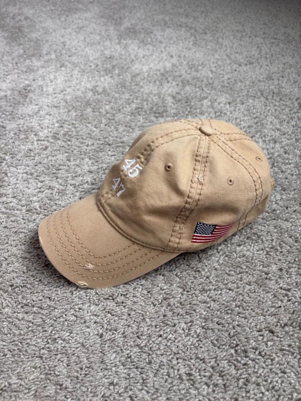 45 - 47 Distressed Tan Baseball Cap with White Embroidery